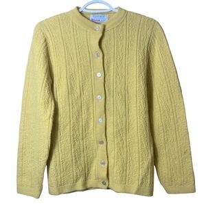 Vintage Bernice Creations Yellow Cardigan Sweater Size M Retro Grandmacore